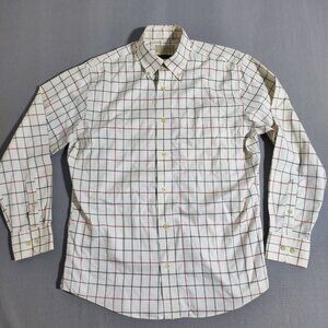 Cabela's button down shirt men's size M white base grey & red check long sleeve